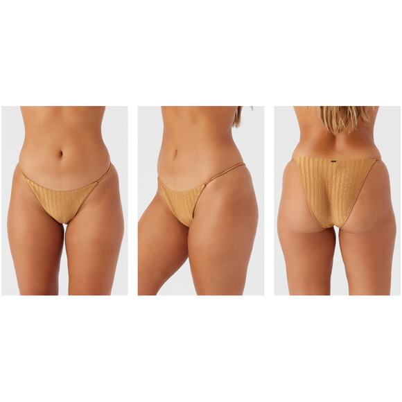 O'Neill Mizi Metallic Rib Redondo Bikini Bottom - Size Large NWT Gold - Picture 7 of 7